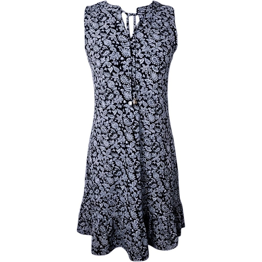 MK Michael Kors Blue Paisley Sleeveless Stretch Knit Dress Ruffle Hem Size XS